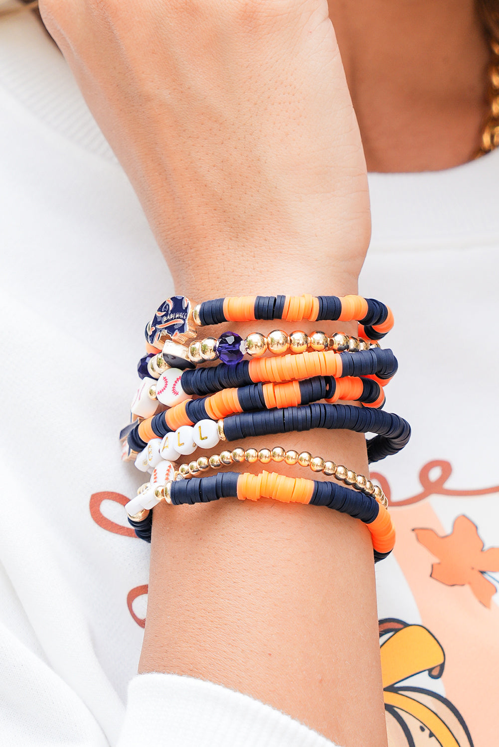 Russet Orange 7pcs Game Day Football Stackable Bracelet Set - Snoopy's Closet