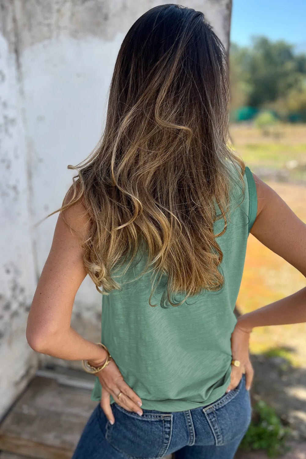 Tan Metallic Sheen Edge Scoop Neck Tank Top - Snoopy's Closet