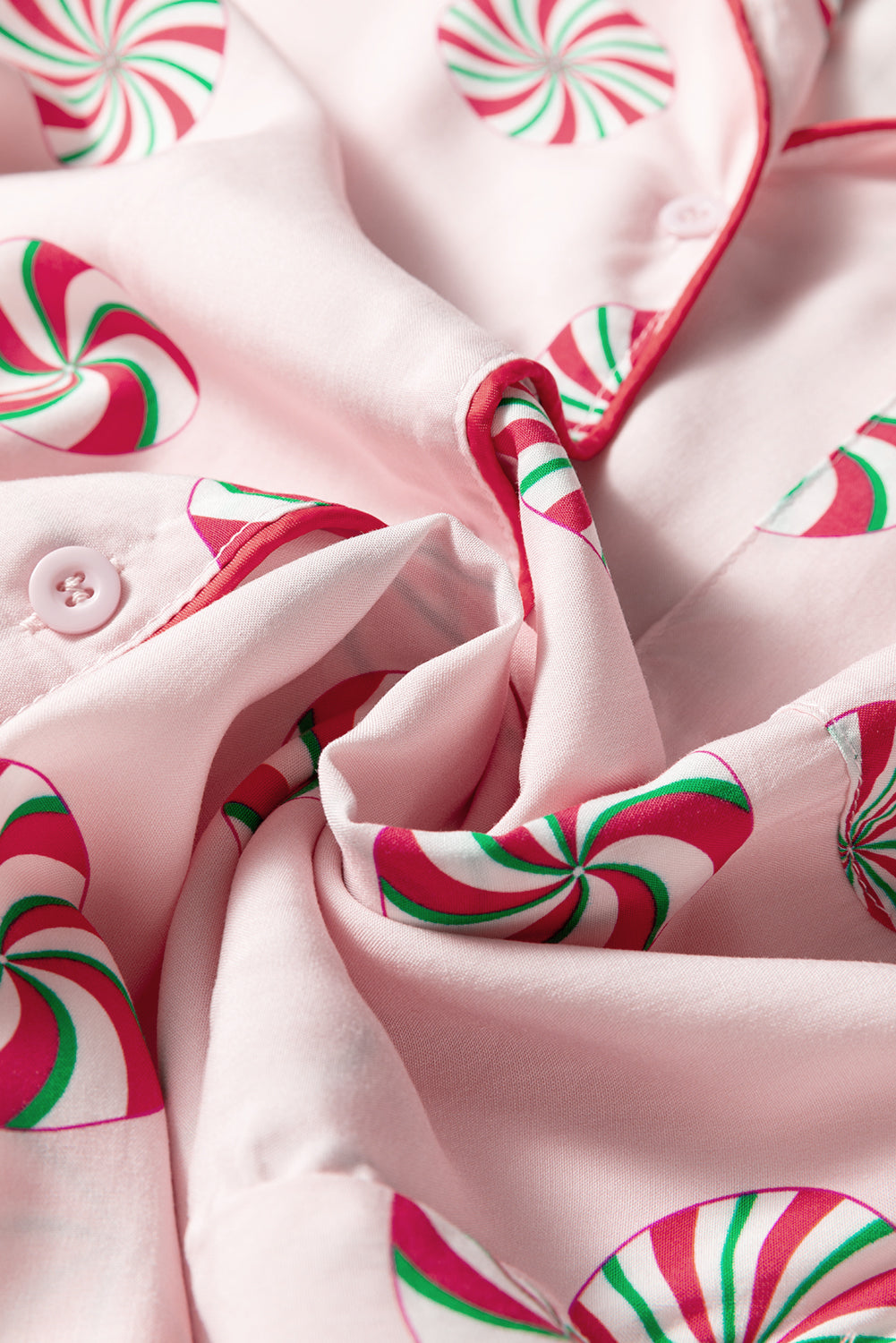 Pink Christmas Candy Contrast Trim Bow Knot Silky 2pcs Pajama Set - Snoopy's Closet