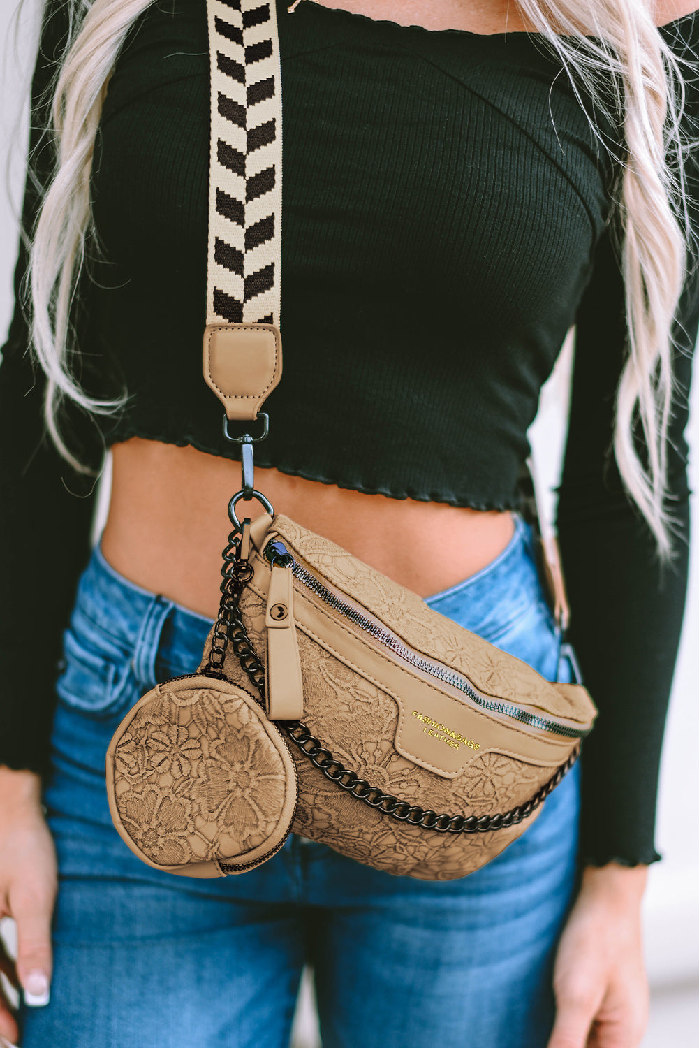Camel Colorblock Strap Chain Shoulder Bag With Coin Purse - Snoopy's Closet