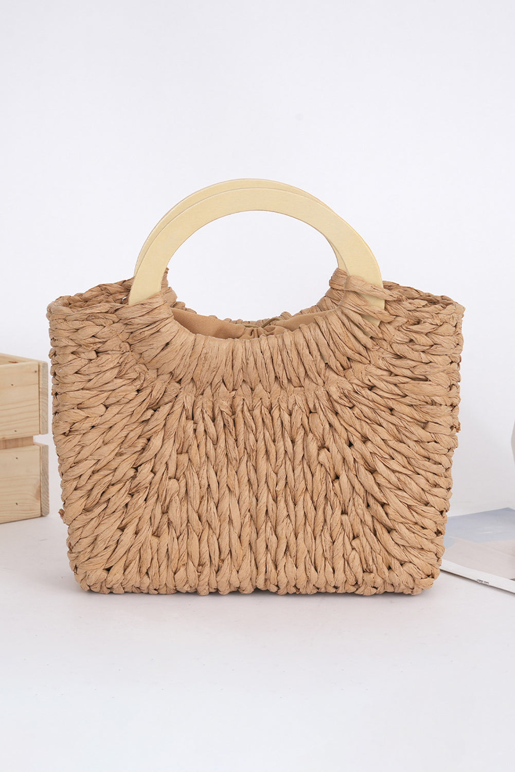 Camel Retro Straw Woven Handle Bag - Snoopy's Closet