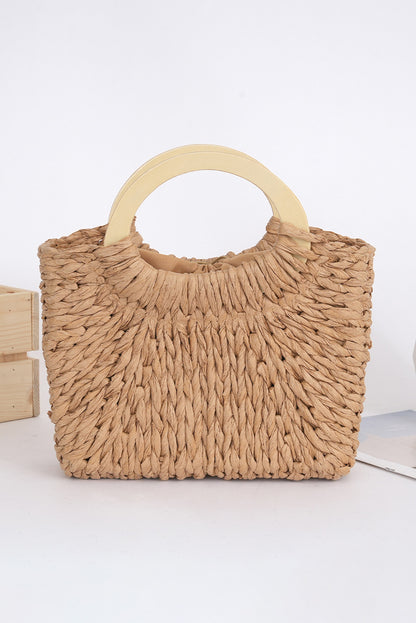 Camel Retro Straw Woven Handle Bag - Snoopy's Closet