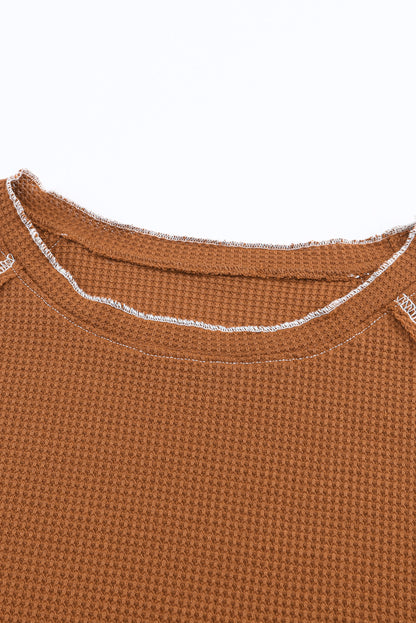 Brown Textured Round Neck Long Sleeve Top - Snoopy's Closet