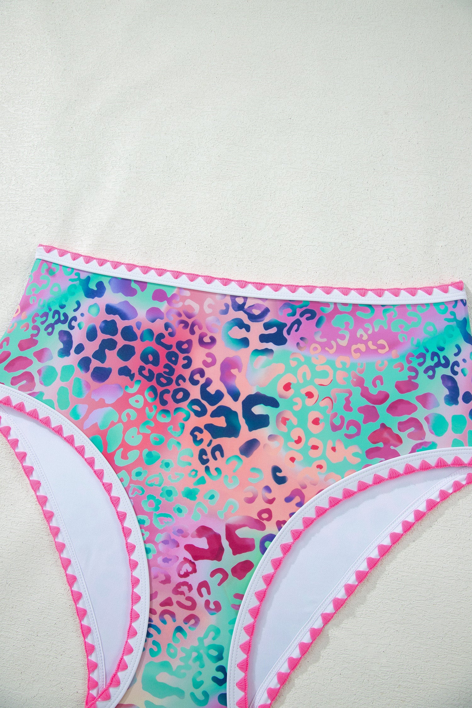 Pink Leopard Ricrac Trim Square Neck High Waist Bikinich - Snoopy's Closet