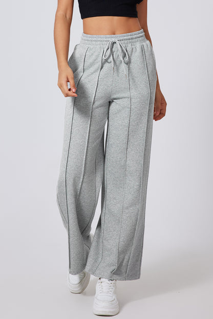 Pantalones de chándal de pernera ancha, cintura alta con cordón y costuras grises