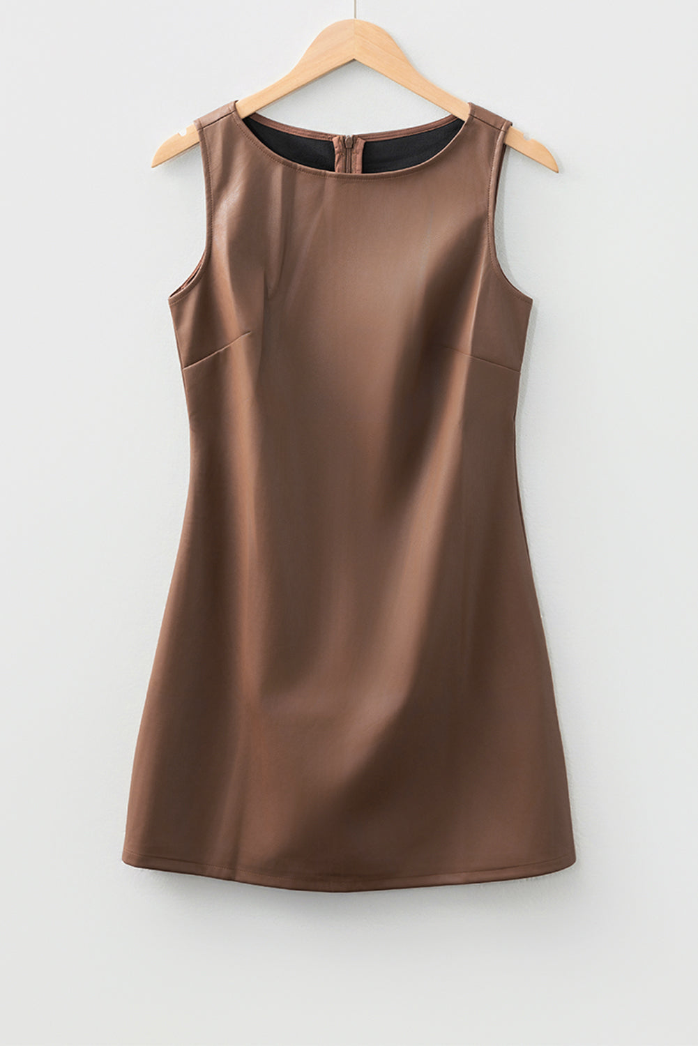 Coffee Vegan Leather Sleeveless Mini Dress - Snoopy's Closet