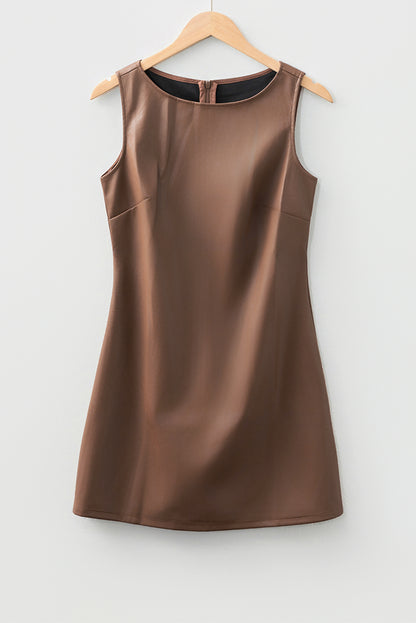 Coffee Vegan Leather Sleeveless Mini Dress - Snoopy's Closet