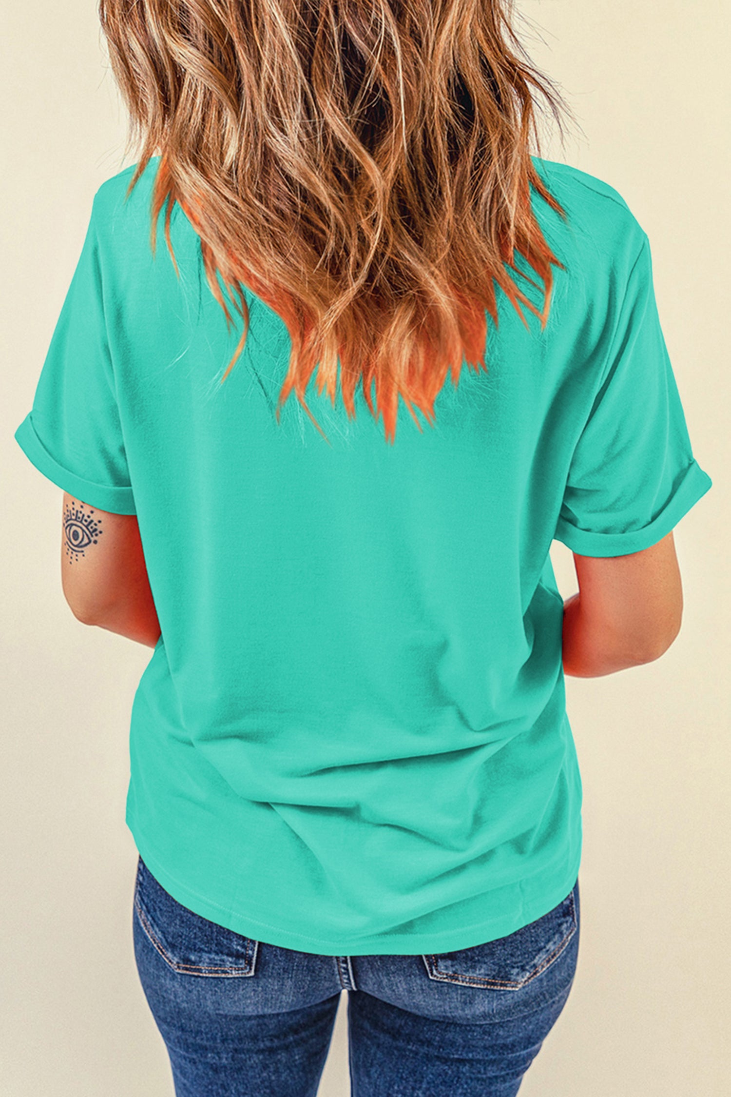 Mint Green Casual Plain Crew Neck Tee - Snoopy's Closet