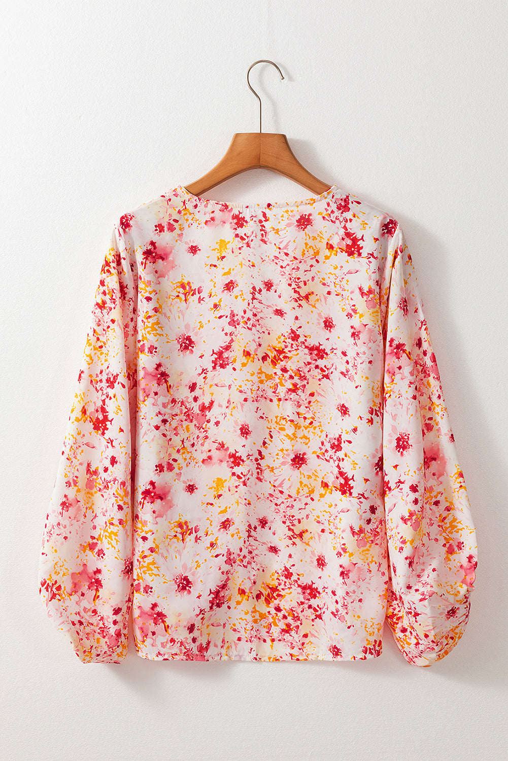 Pink Ditsy Floral Bubble Sleeve V Neck Blouse - Snoopy's Closet