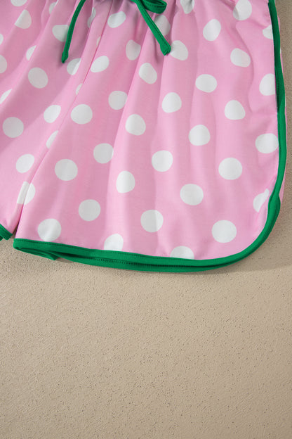 Pink Polka Dot Contrast Edge Casual Short Set