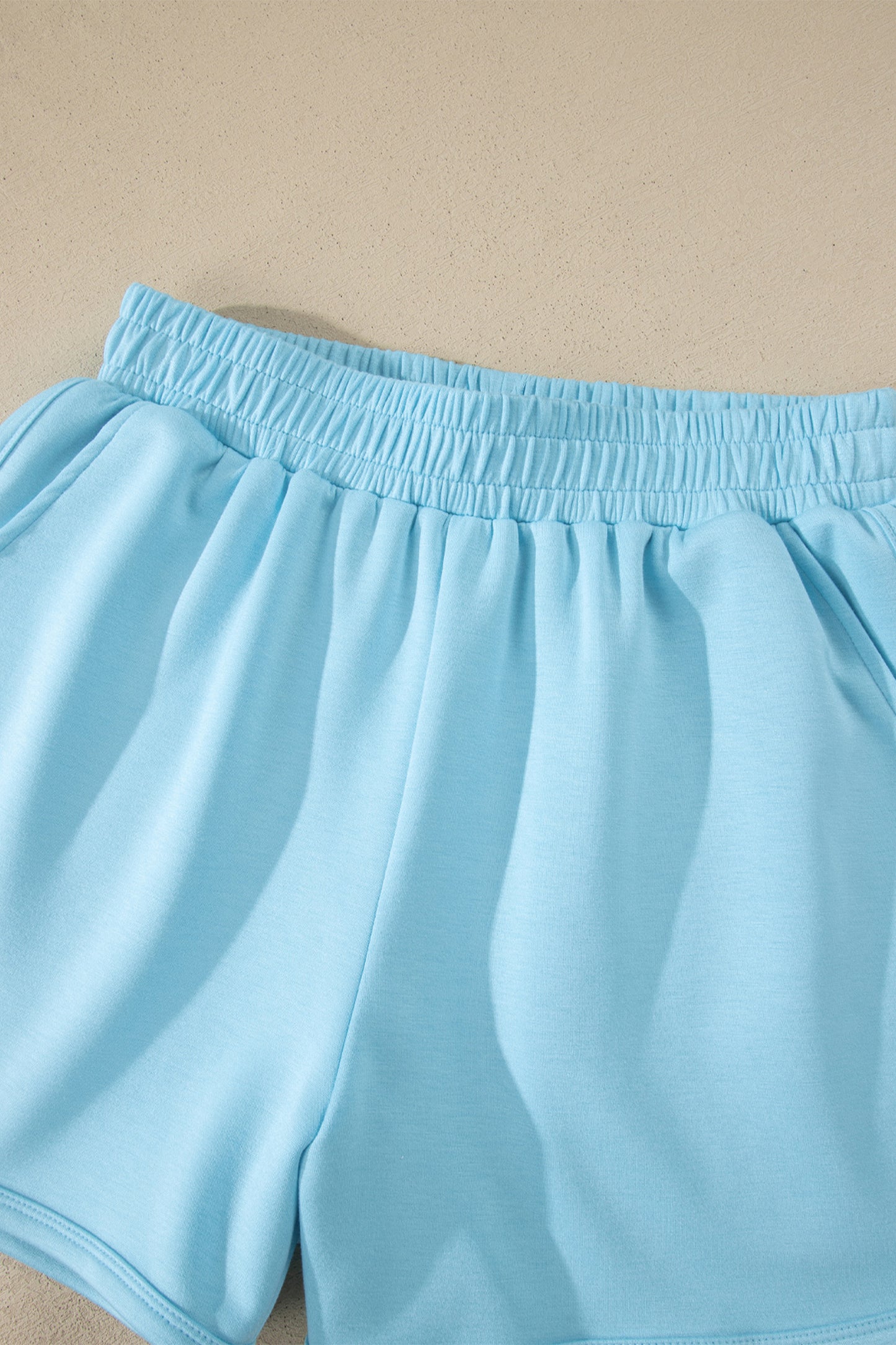 Moonlight Jade Solid Color Exposed Seam Mock Neck Oversize Tee Casual Shorts 2pcs Outfit - Snoopy's Closet