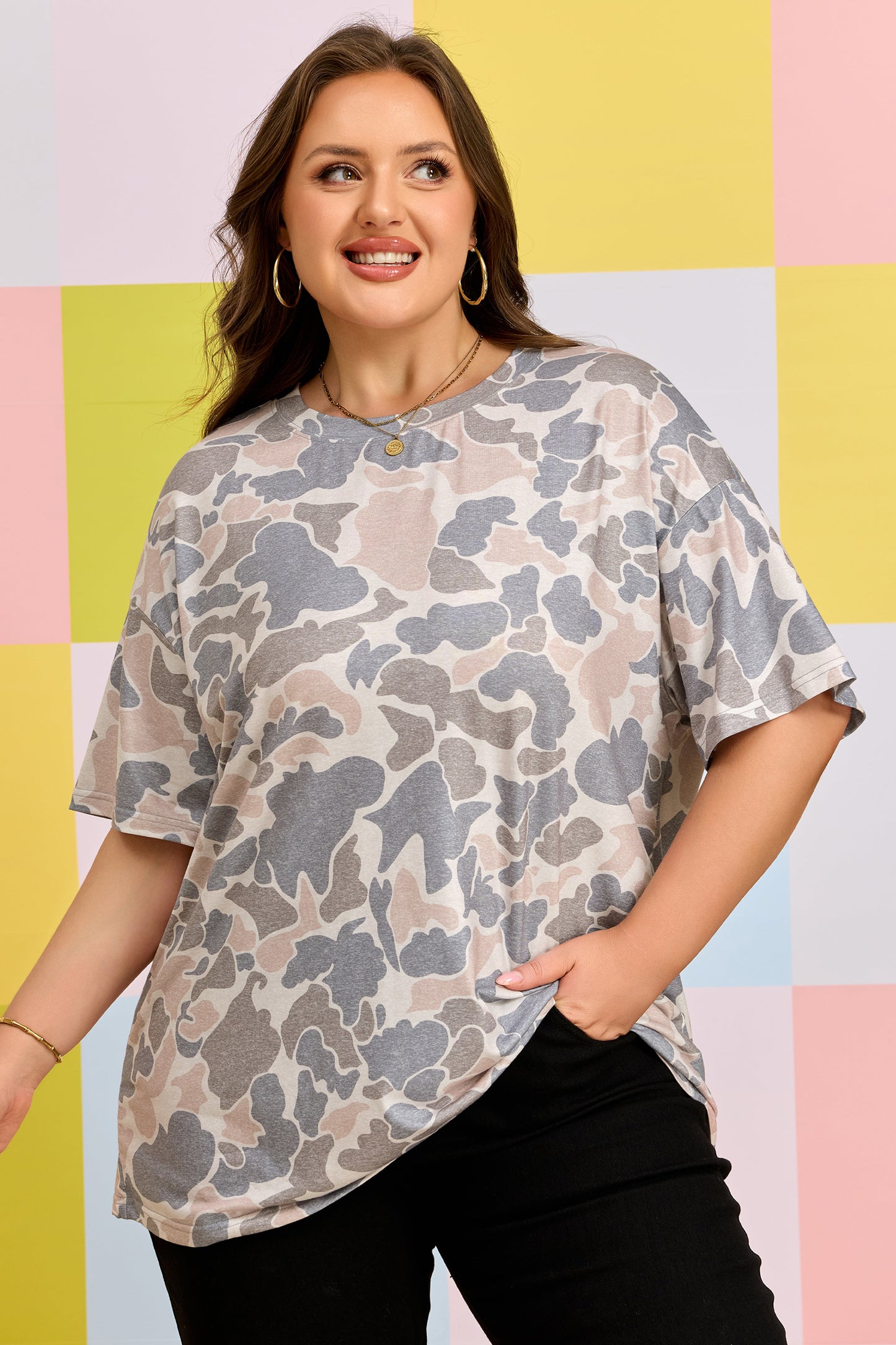 Camiseta Talla Grande Estampado Camuflaje Retro Multicolor