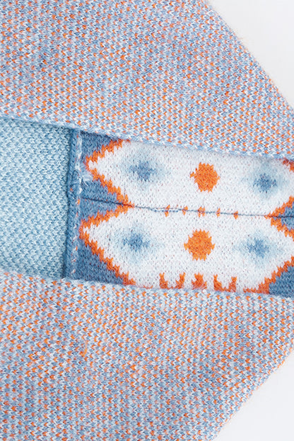 Cárdigan de punto abierto con estampado azteca azul
