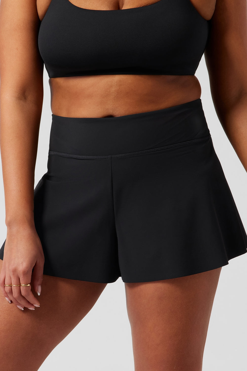 Black Solid Color High Waist Wide Leg Swim Bottom - Snoopy's Closet