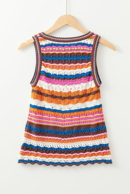 Dark Blue Striped Textured Knit Crew Neck Sweater Vest - Snoopy's Closet