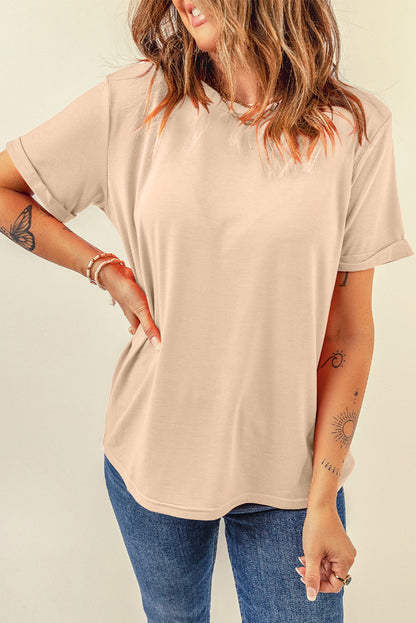 Khaki Casual Plain Crew Neck Tee - Snoopy's Closet