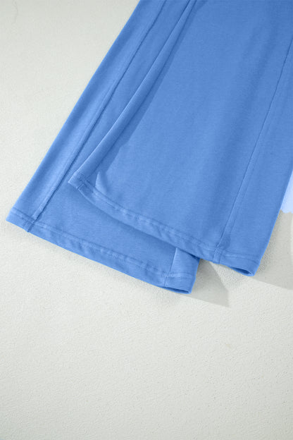 Sky Blue Solid Cover Oversize Tee Pocketed Casual Pants 2pcs Outfit - Snoopy's Closet