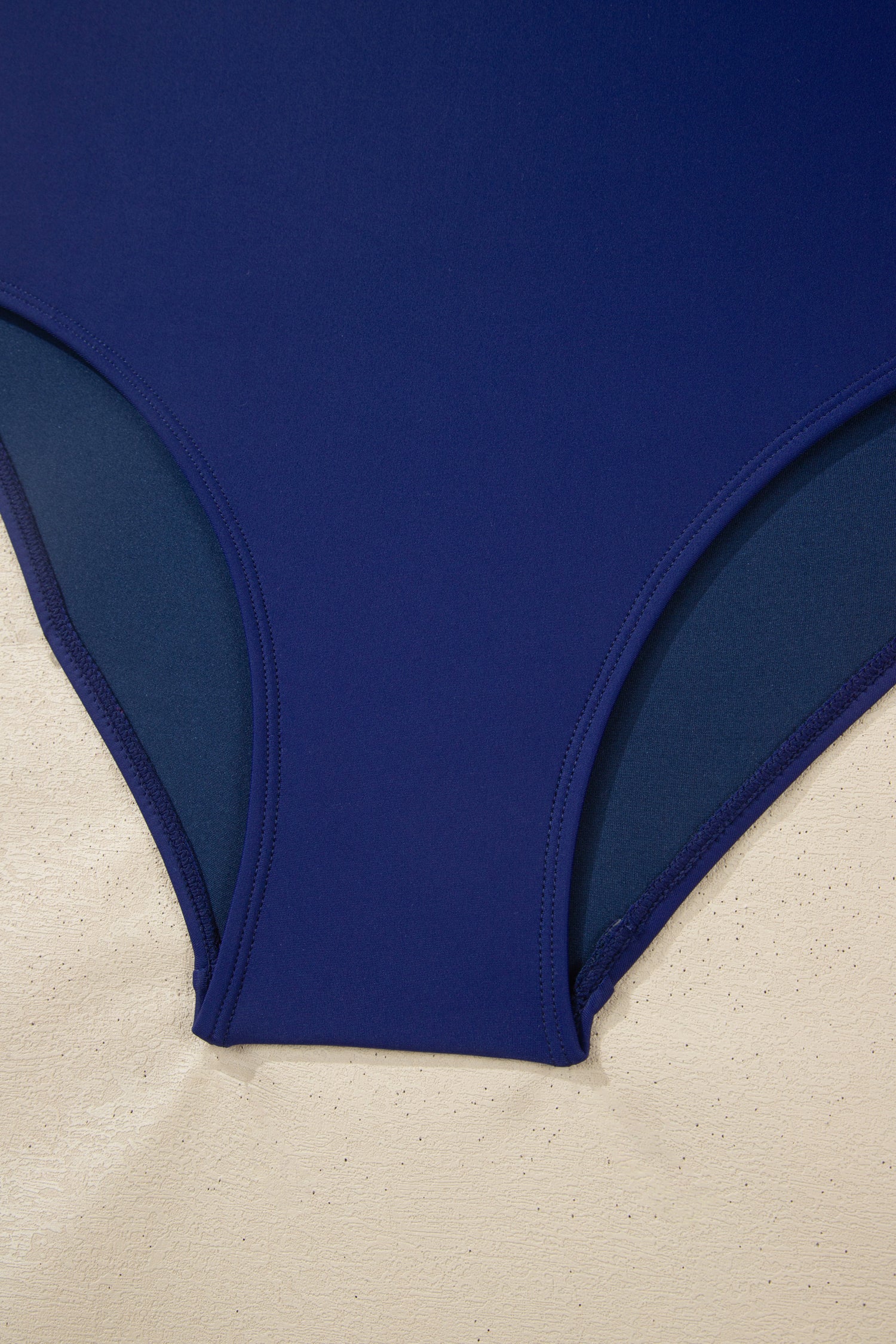 Dark Blue Shell Stitched Trim V Neck Textured Mix and Match High Waist Bikinis - Snoopy's Closet