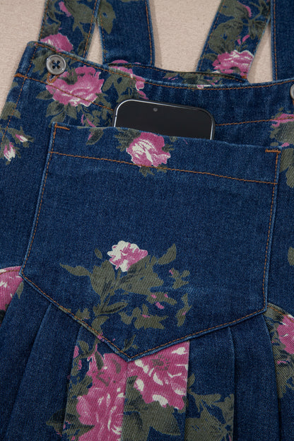 Mono vaquero plisado de pernera ancha y talle alto con estampado floral Blue Beau