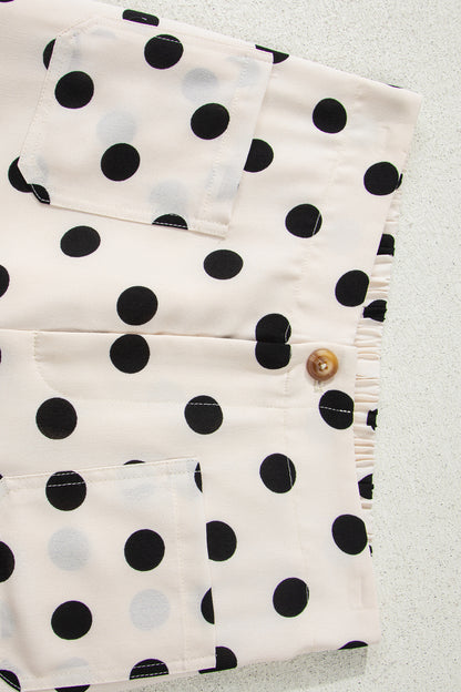 White Polka Dot Print Patched Pocket Mid-rise Straight Leg Pants