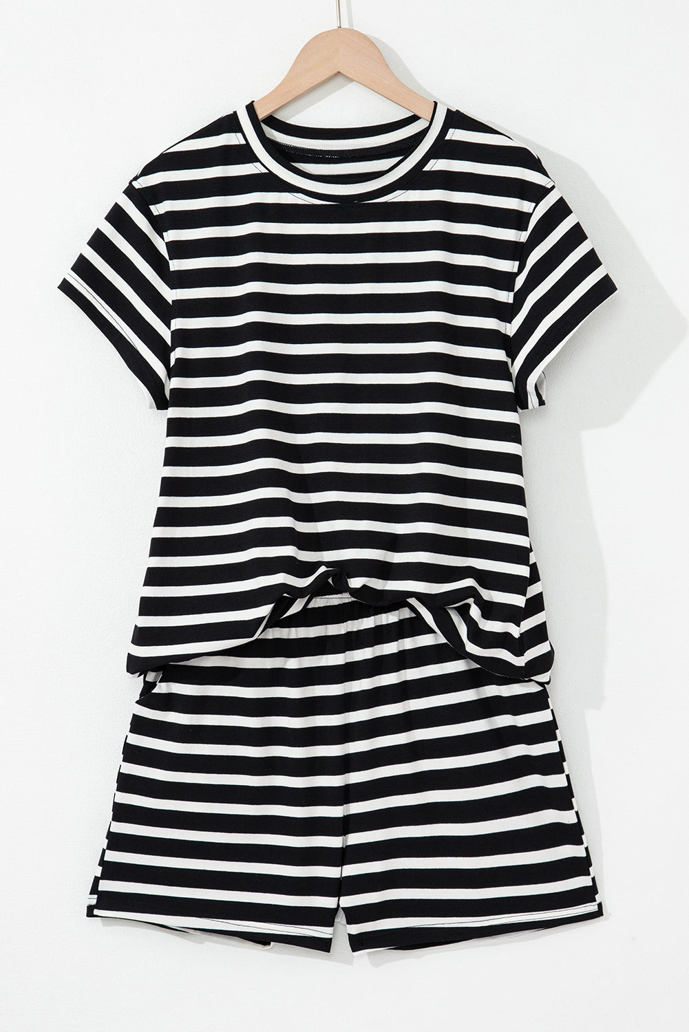 Black White Striped Short Sleeve Top and Shorts Set - Snoopy's Closet