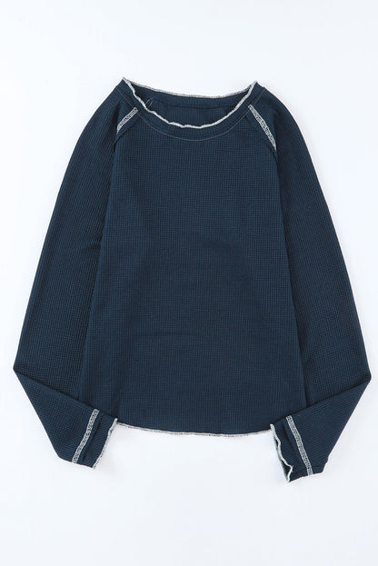 Blue Textured Round Neck Long Sleeve Top - Snoopy's Closet