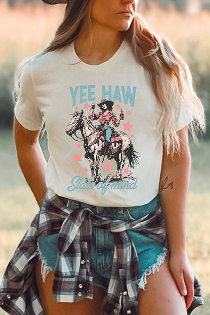 Camiseta con estampado de vaquera "YEE HAW State of mind" blanca, estilo western