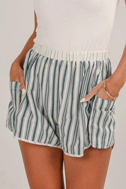 Pantalones cortos casuales con bolsillo cargo, cintura elástica y rayas grises