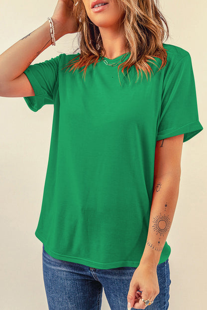 Bright Green Casual Plain Crew Neck Tee - Snoopy's Closet