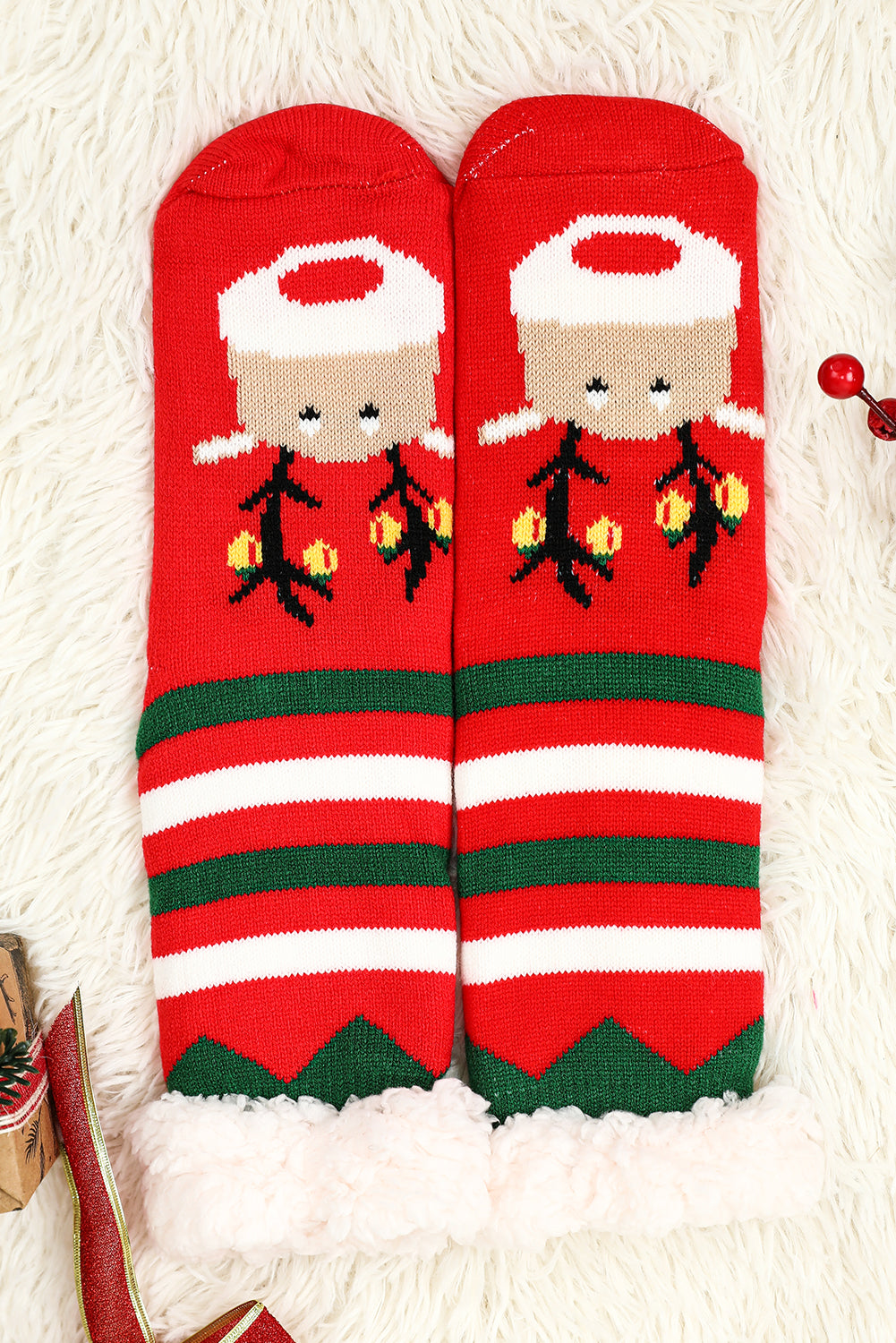 Fiery Red Christmas Cartoon Pattern Woolen Knit Socks - Snoopy's Closet