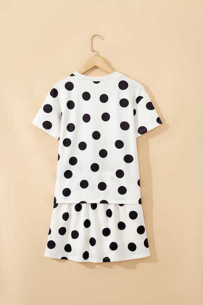 White Polka Dot Short Sleeve Top Casual Skort 2pcs Outfit - Snoopy's Closet