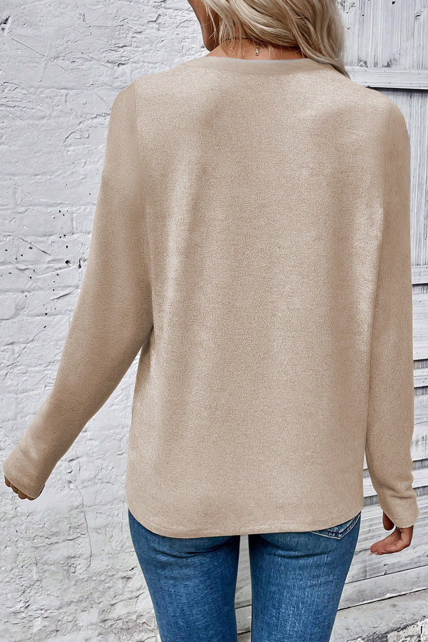 Beige Leopard Print Detail Round Neck Long Sleeve Top - Snoopy's Closet