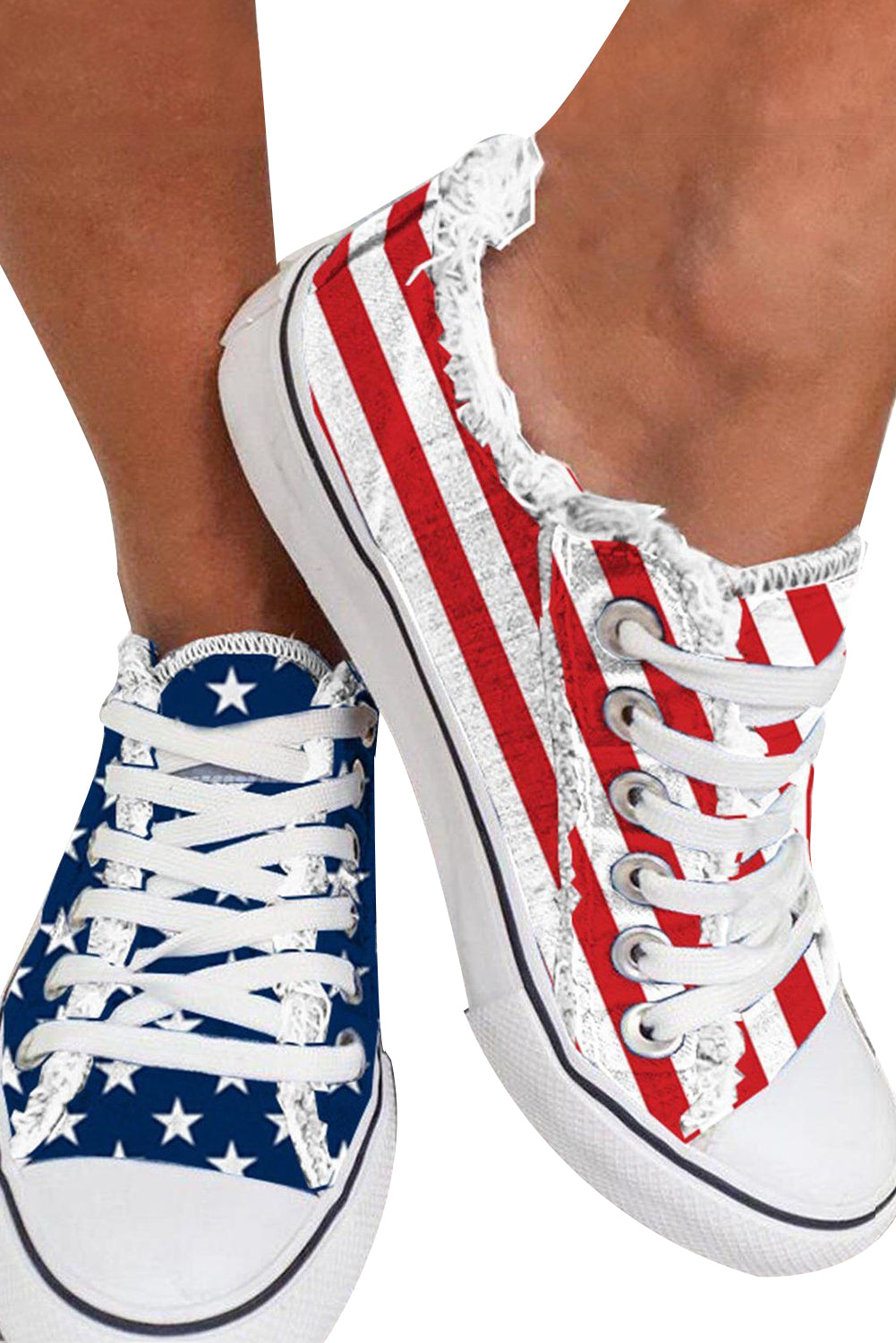 Blue American Flag Lace-up Canvas Flat Shoes - Snoopy's Closet