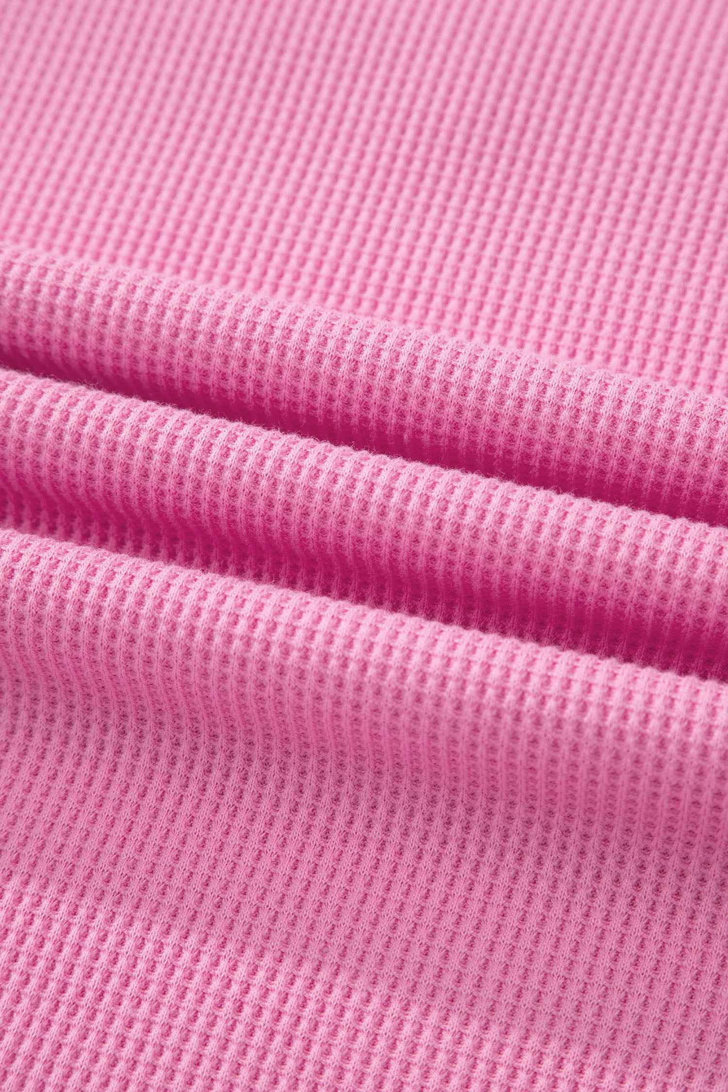Pink Solid Color Raw Seam Waffled Patchwork Casual T Shirt