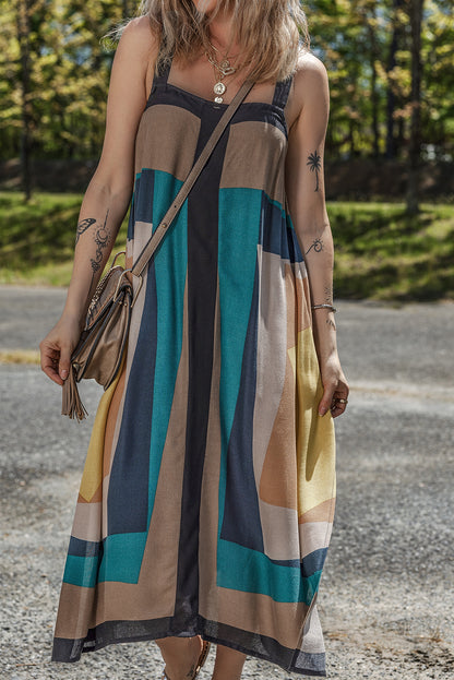 Vestido sin mangas con espalda en Y y estampado geométrico retro marrón