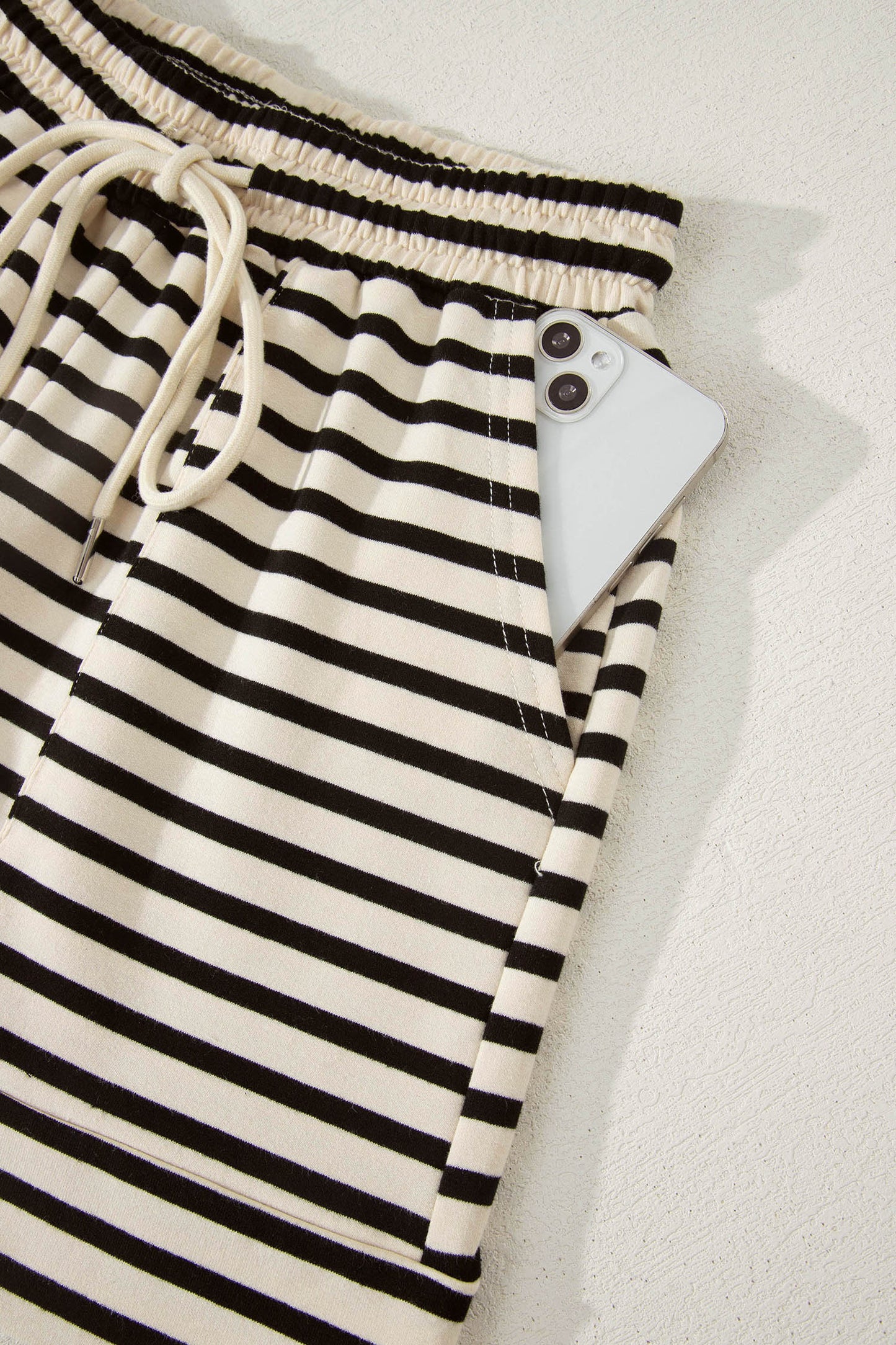 Black Stripe Ribbed Color Block Trim Zip Polo Tee Drawstring Shorts 2pcs Outfit - Snoopy's Closet