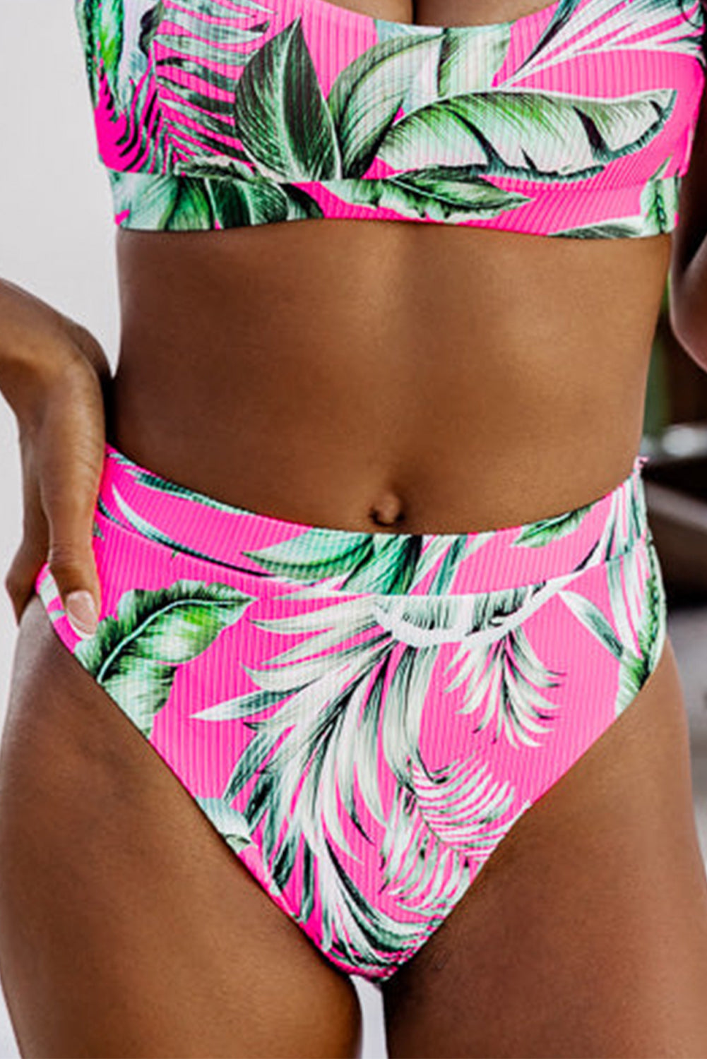 Rose Tropical Print Textured Bikini Bottoms - Snoopy's Closet
