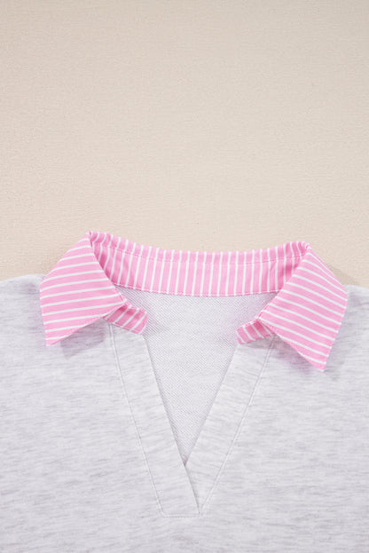 Light Grey 2pcs Contrasted Trim Frilled Collar Drop Shoulder Pullover Drawstring Pant Set - Snoopy's Closet