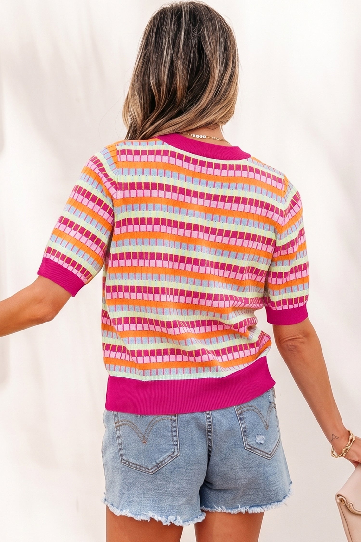 Orange Abstract Striped Knit Short Sleeve Sweater - Snoopy's Closet