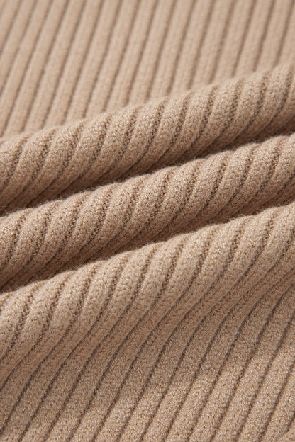Light French Beige Ribbed Knit Contrast Trim Round Neck Horseshoe Sweater Vest