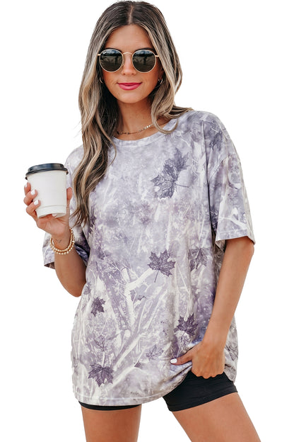 Gray Camouflage Woodland Print Drop Shoulder Tunic Tee - Snoopy's Closet
