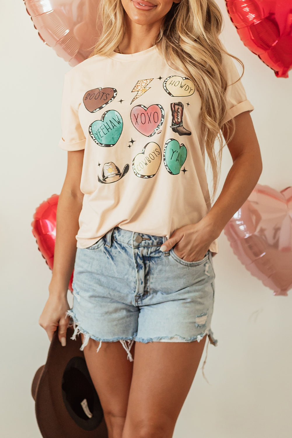 Camiseta Gráfica de San Valentín Estilo Western Color Caqui