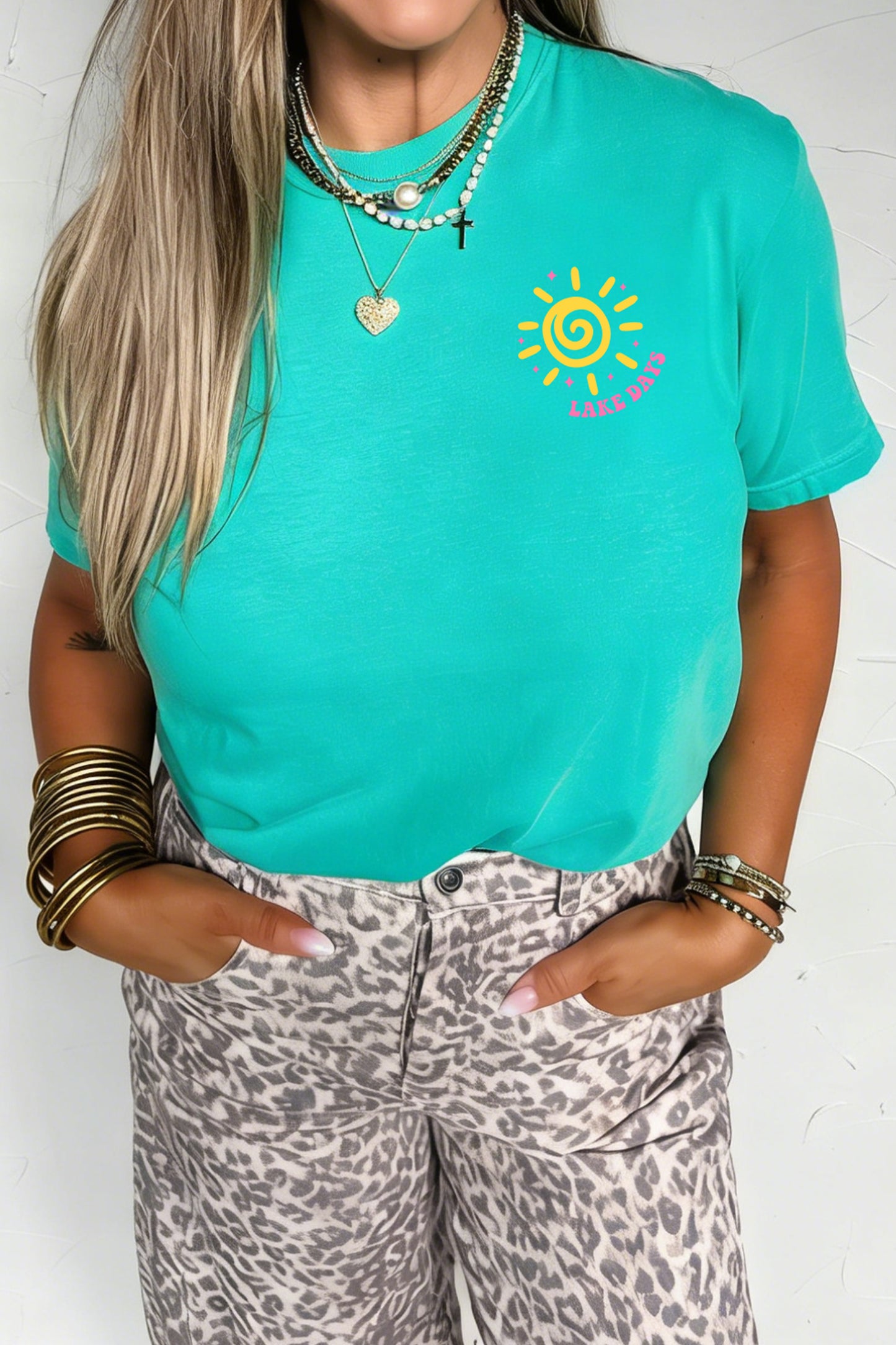 Camiseta de vacaciones estampada a doble cara MINT GREEN LAKE DAYS
