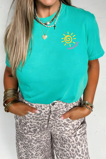 Camiseta de vacaciones estampada a doble cara MINT GREEN LAKE DAYS