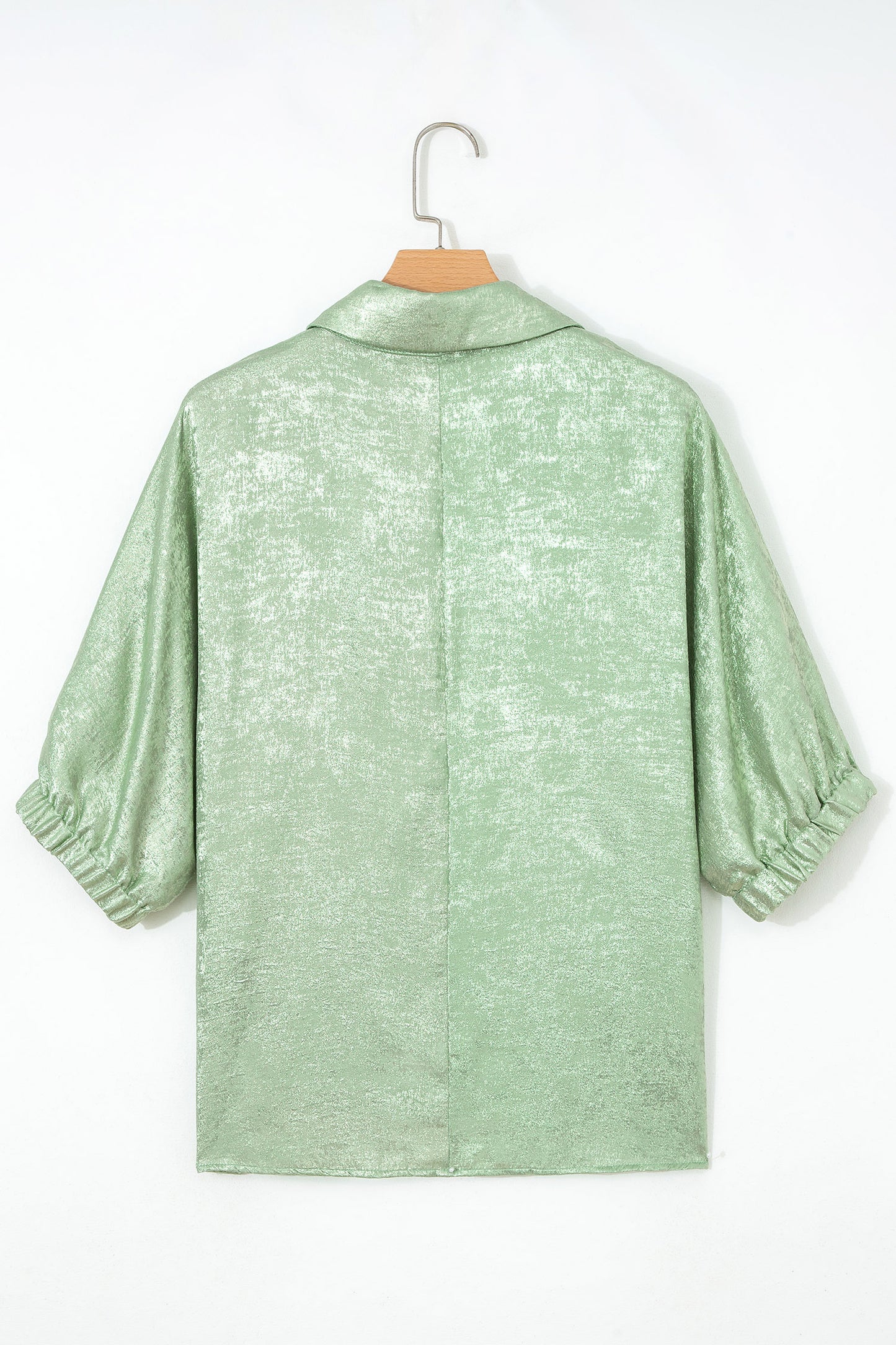 Top metálico de manga tres cuartos con cuello en V en color Aqua