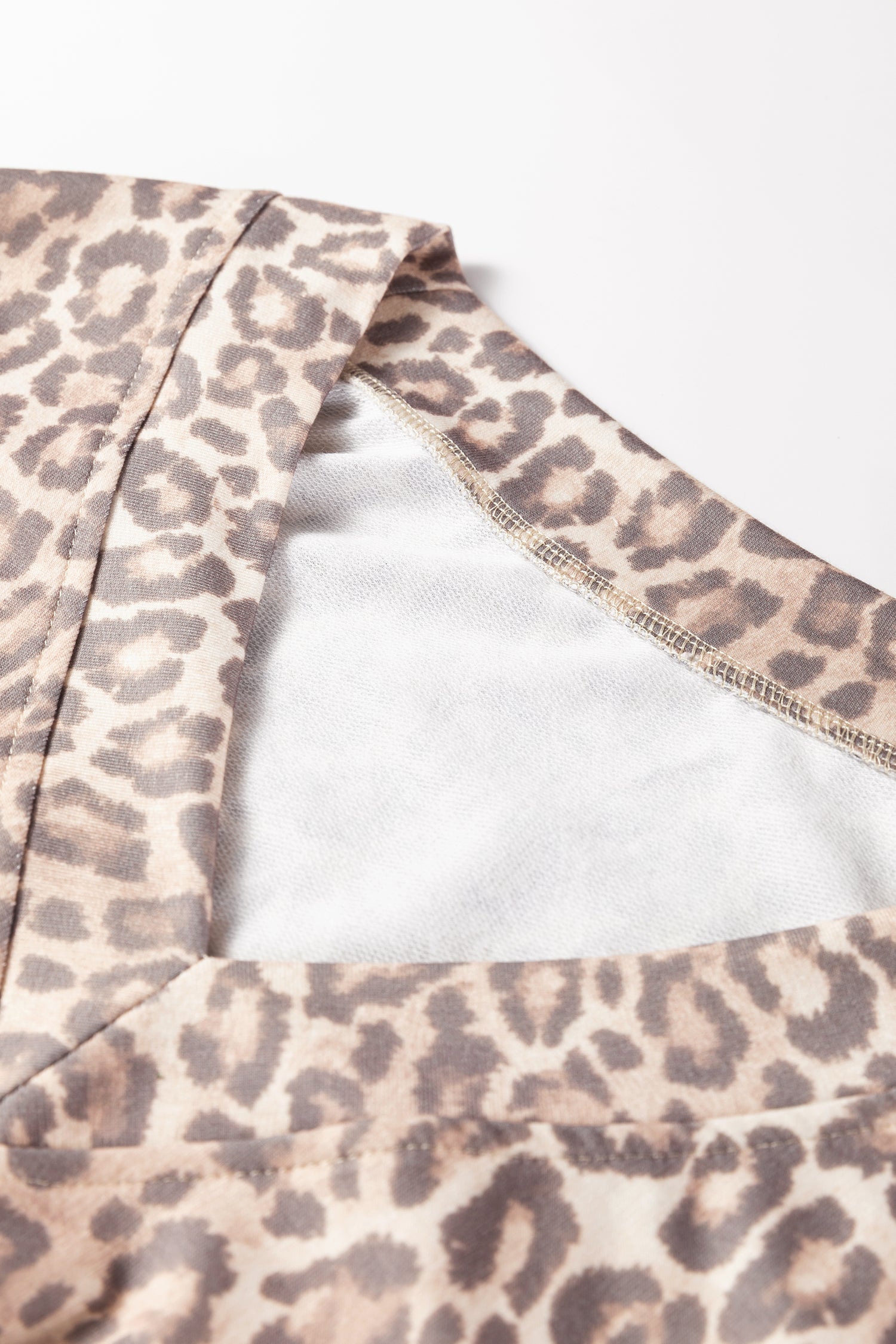 Light French Beige Leopard Print V Neck Pullover Mini Skirt 2pcs Set - Snoopy's Closet