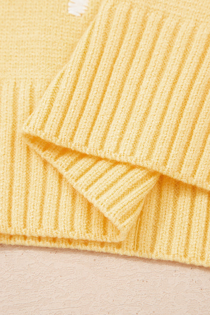 Suéter amarillo crema elegante de manga corta abullonada con lunares