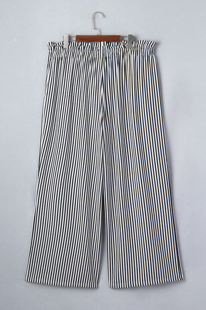 Pantalones casuales rectos holgados de talla grande con rayas negras