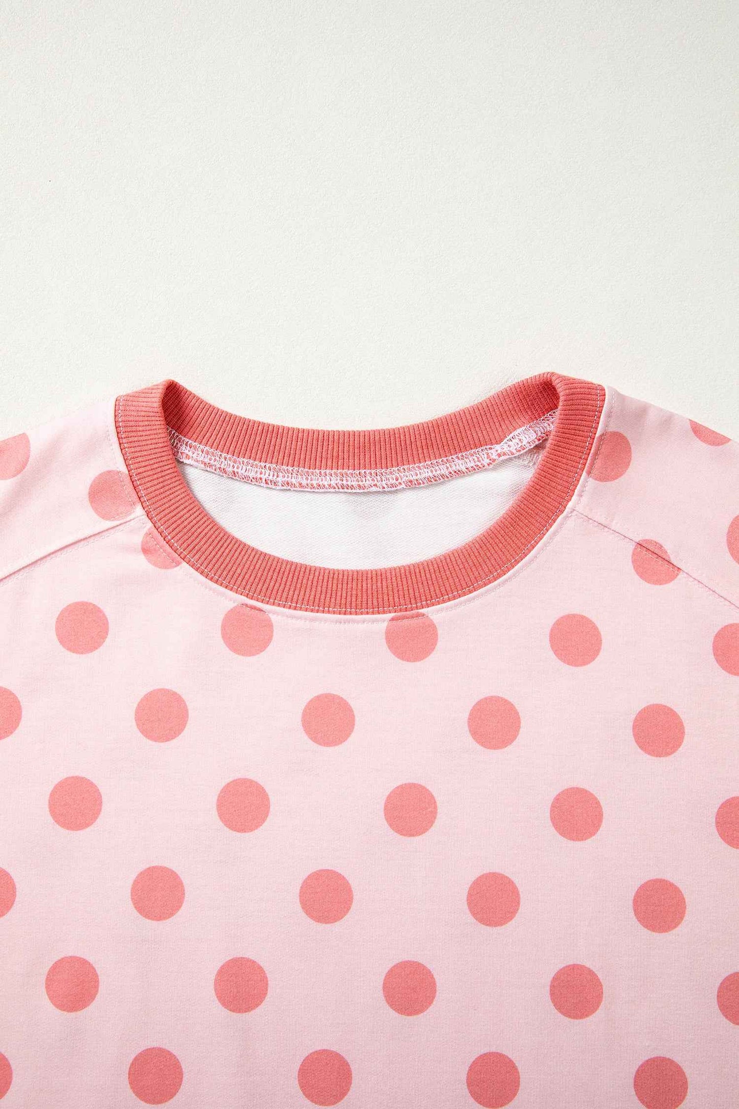 Pink Color Block Trim Polka Dot Casual Tee