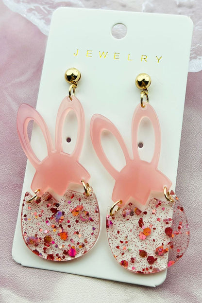 Pink Easter Bunny Glitter Acrylic Stud Earrings - Snoopy's Closet